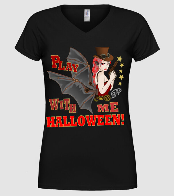 Játsz Velem Halloweent minta fekete pólón