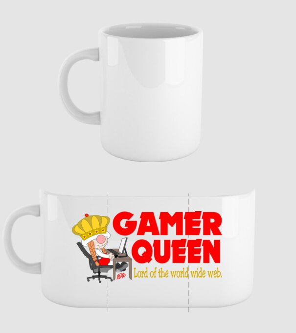 Gamer Queen minta fehér pólón