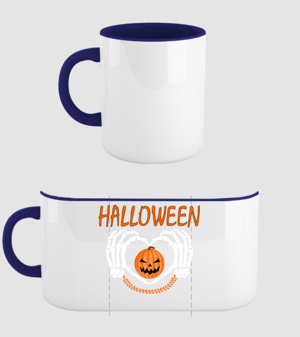 Halloweenra csont szív minta sötétkék pólón