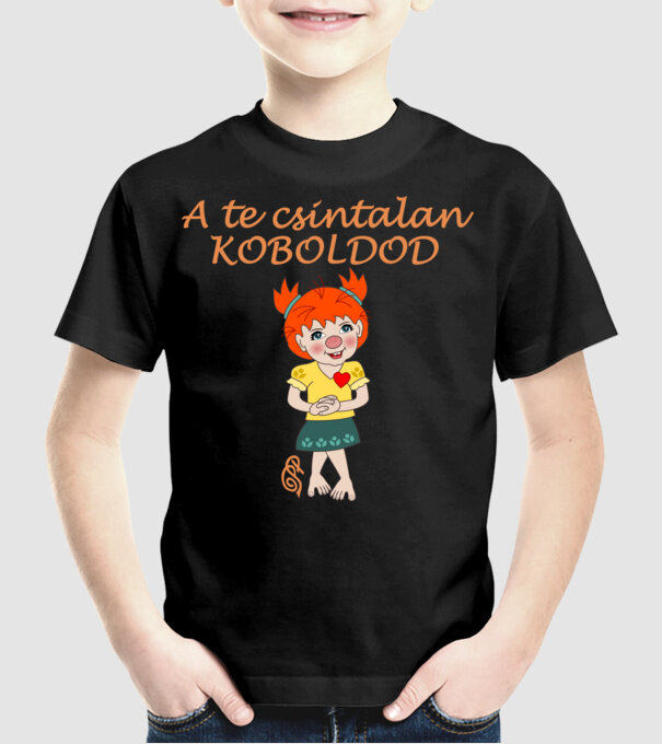 A te csintalan Koboldod Lány minta fekete pólón