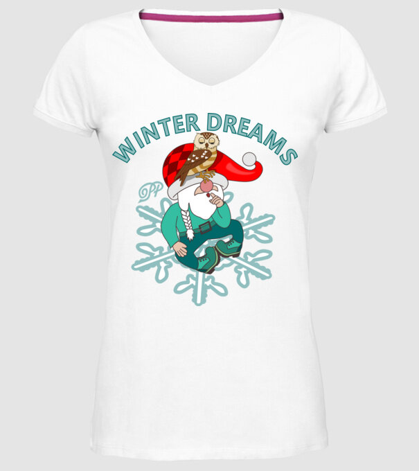 Gnome Winter Dreams minta fehér pólón