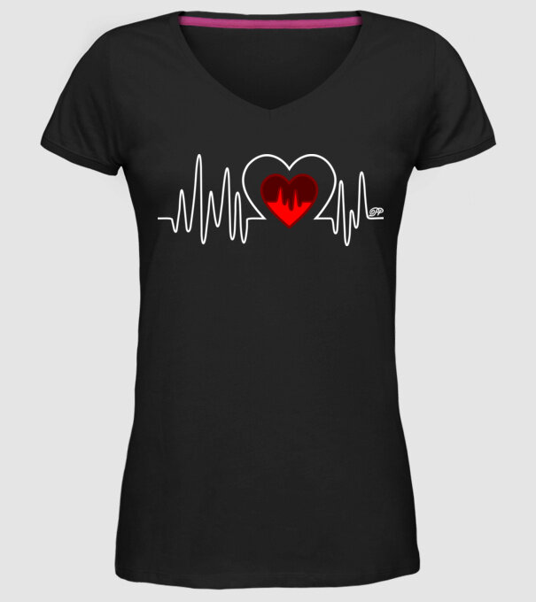 Szeretet Szerelem Szívverés EKG minta fekete pólón