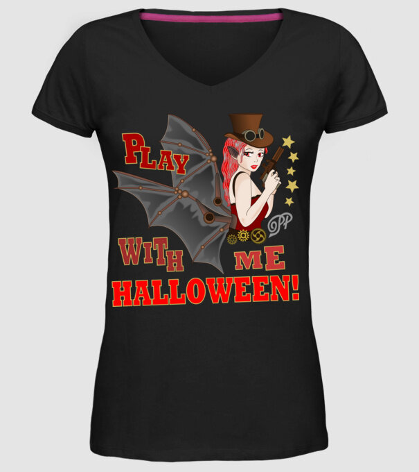 Játsz Velem Halloweent minta fekete pólón