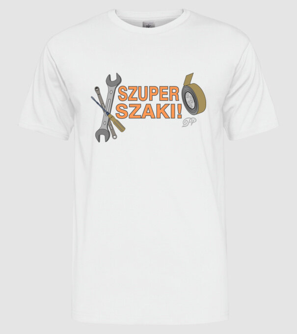 Szuper Szaki minta fehér pólón