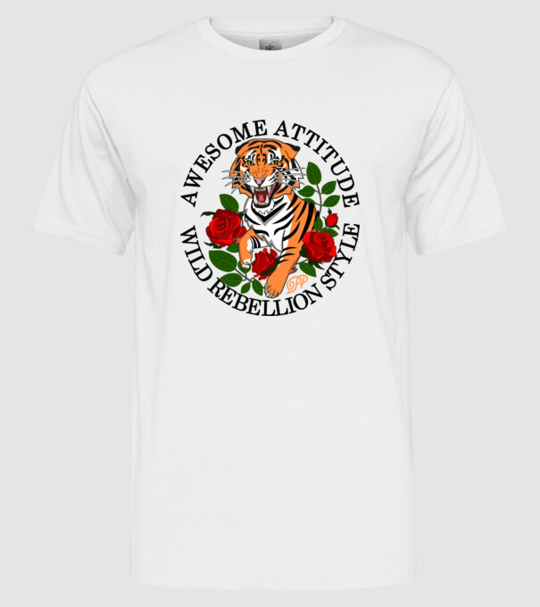 Tigris Stílus fekete felirattal minta fehér pólón