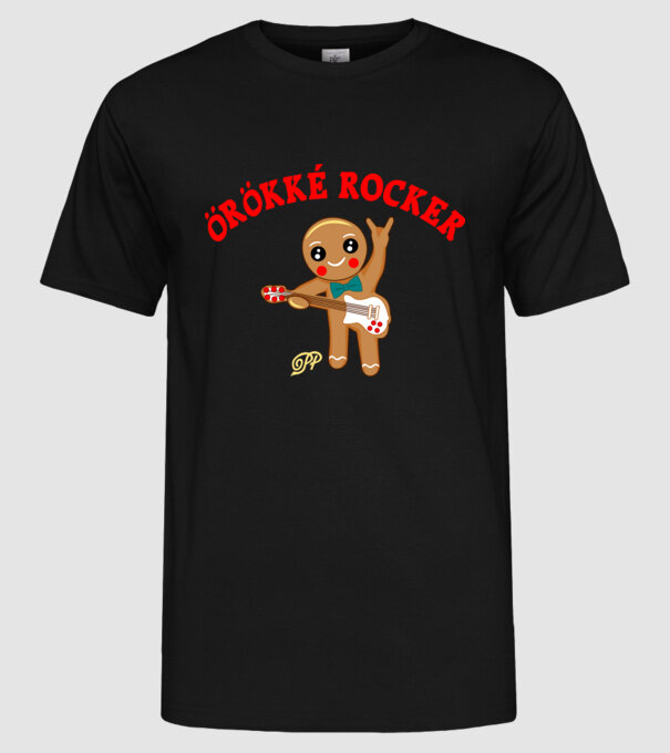 Örökké Rocker Mézi minta fekete pólón