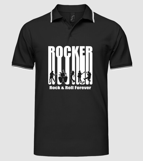 Rocker Vonalkód minta fekete pólón