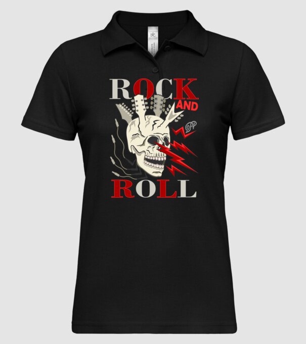 Rock and Roll Villámló Koponya minta fekete pólón
