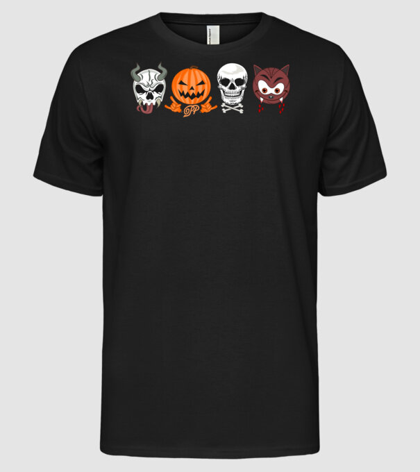 Halloween Fejek minta fekete pólón
