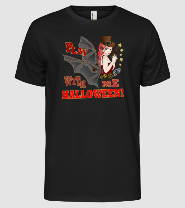Játsz Velem Halloweent minta fekete pólón