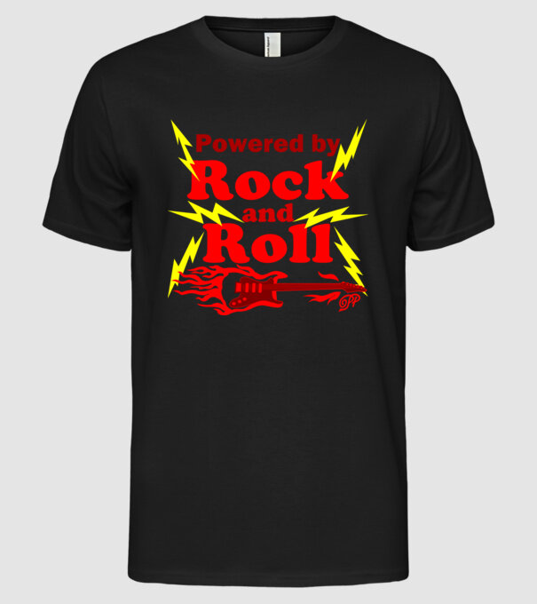 Rock and Roll Powered Guitar minta fekete pólón
