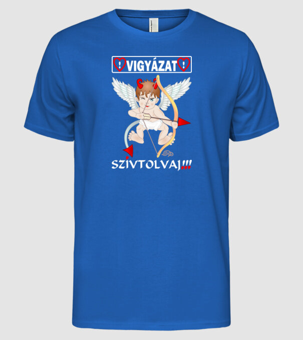 Vigyázat Szívtolvaj minta királykék pólón
