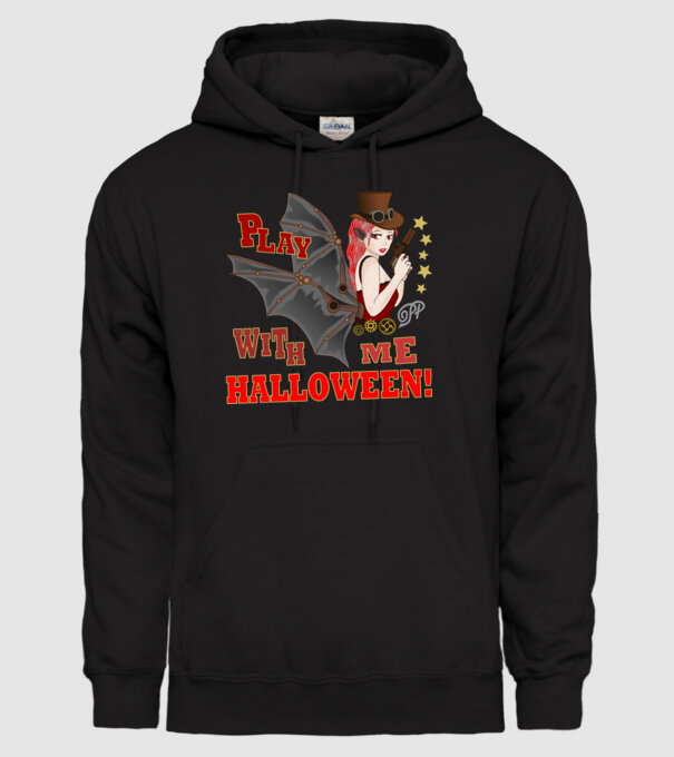 Játsz Velem Halloweent minta fekete pólón