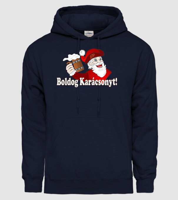 Boldog Karácsonyt Söröző Mikulás minta sötétkék pólón