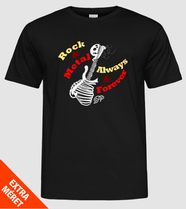 Csont Gitár Rock és Metál minta fekete pólón