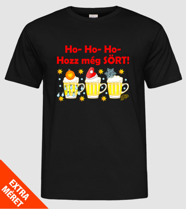 Hozz Még Sört -Korsókkal minta fekete pólón