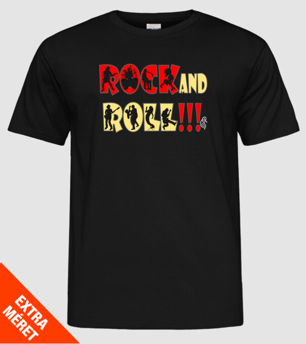 Rock and Roll Sziluett színes minta fekete pólón