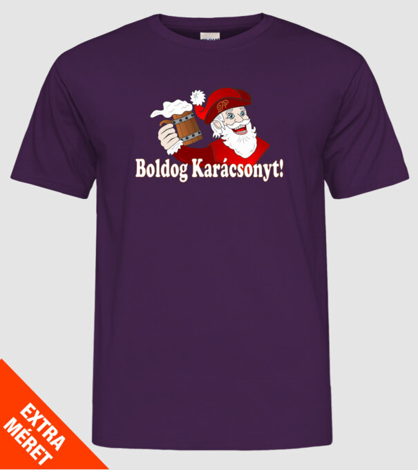 Boldog Karácsonyt Söröző Mikulás minta lila pólón