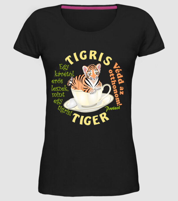 Tigris csészében minta fekete pólón