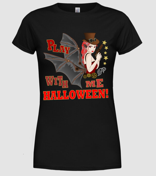 Játsz Velem Halloweent minta fekete pólón