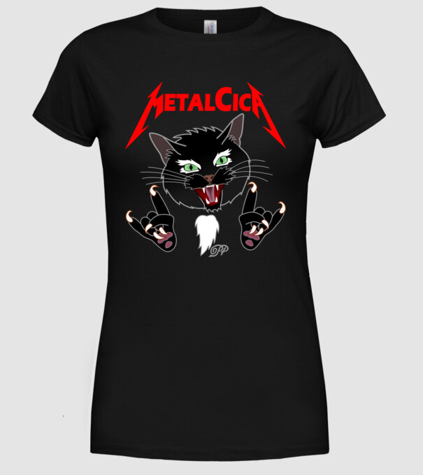 MetalCica minta fekete pólón