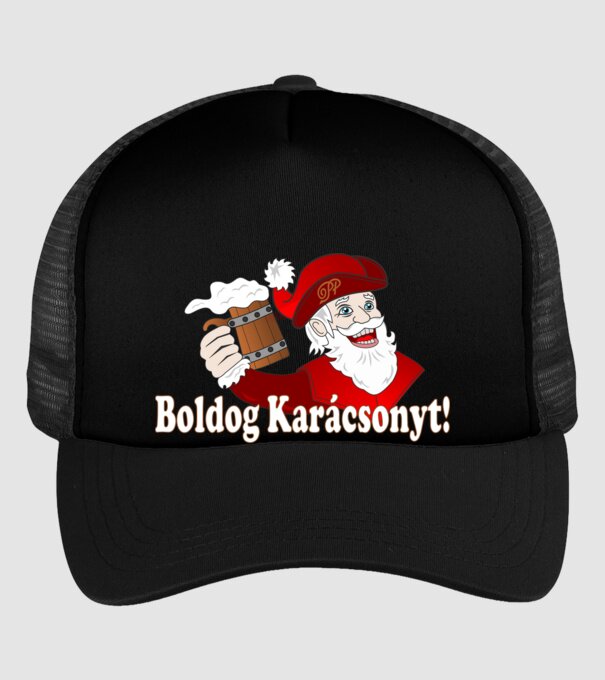 Boldog Karácsonyt Söröző Mikulás minta fekete pólón