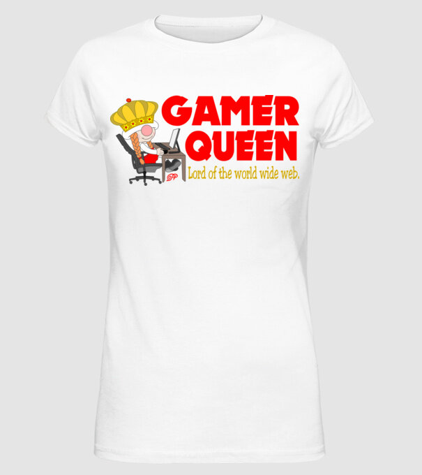Gamer Queen minta fehér pólón