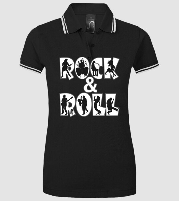 Rock and Roll Zenész Sziluett minta fekete pólón