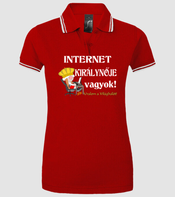 Internet Királynője Manó minta piros pólón