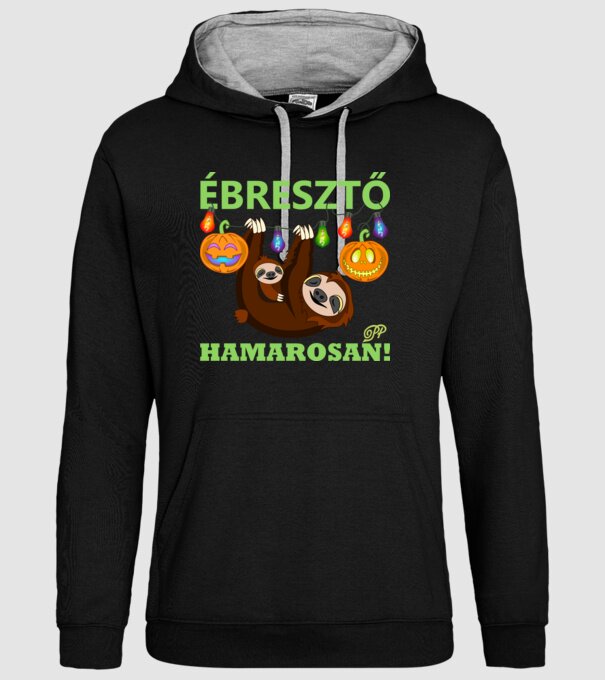 Ébresztő Hamarosan Halloweeni minta fekete pólón