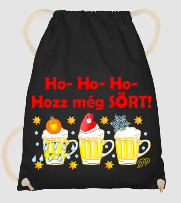 Hozz Még Sört -Korsókkal minta fekete pólón