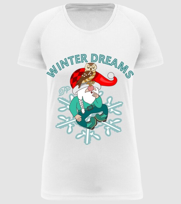 Gnome Winter Dreams minta fehér pólón