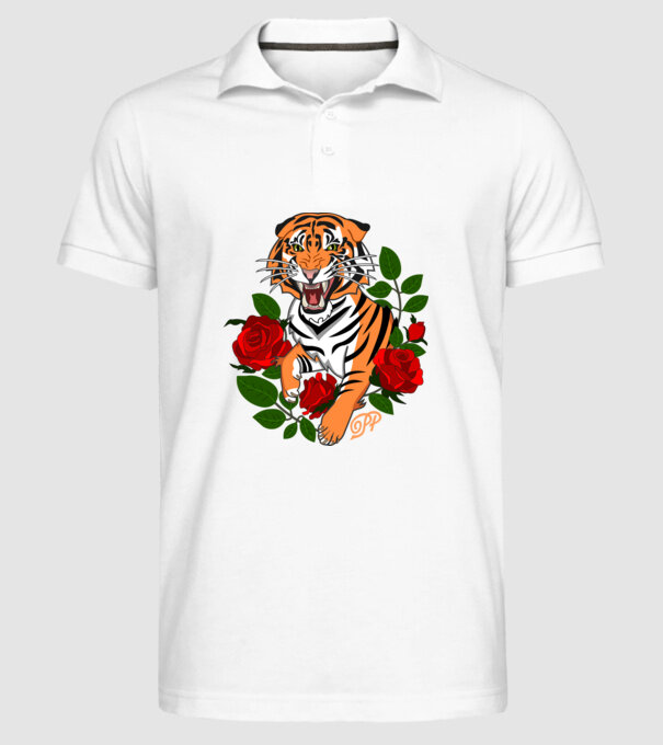 Tigris Rózsákkal minta fehér pólón