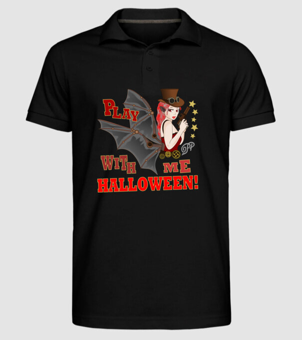 Játsz Velem Halloweent minta fekete pólón