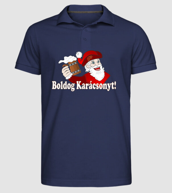 Boldog Karácsonyt Söröző Mikulás minta sötétkék pólón