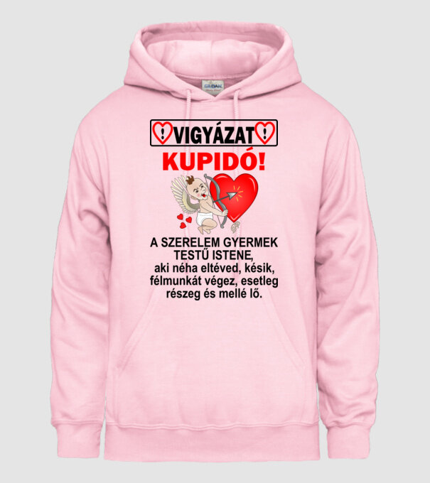 Vigyázat Kupidó A minta világos rózsaszín pólón