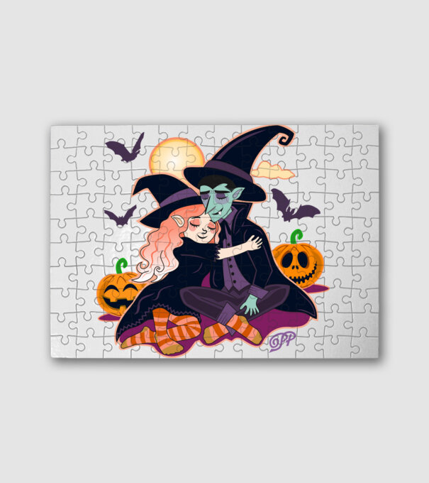 Halloweeni Pár minta fehér pólón