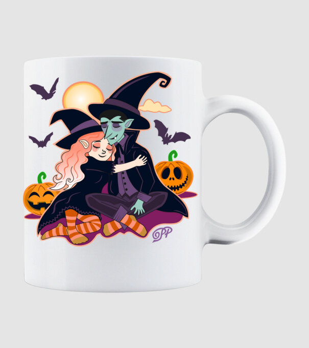Halloweeni Pár minta fehér pólón