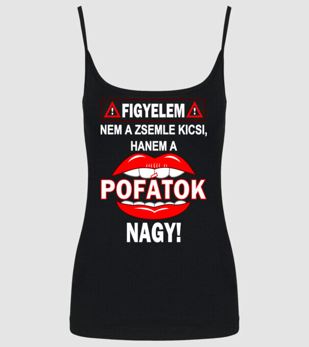 A pofátok nagy -piros, fehér minta fekete pólón