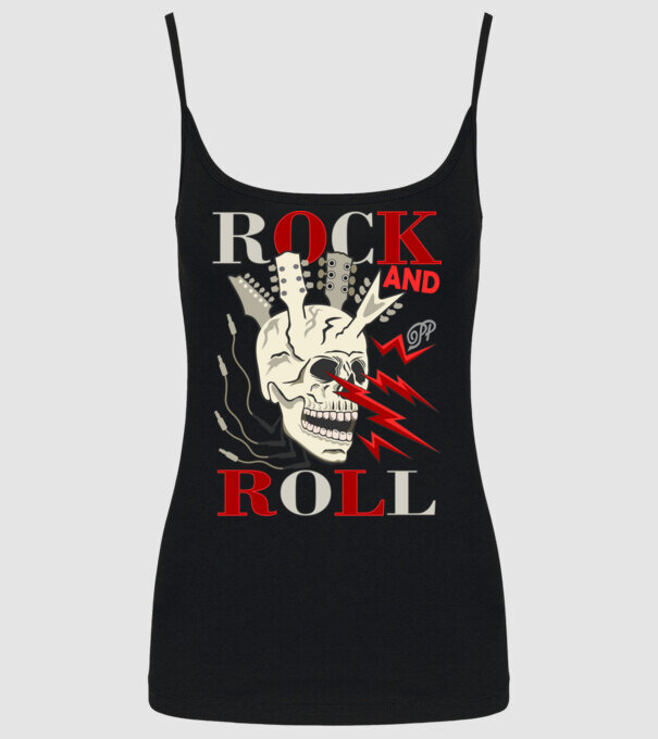 Rock and Roll Villámló Koponya minta fekete pólón