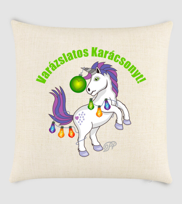 Karácsonyi Egyszarvú minta homokszín pólón
