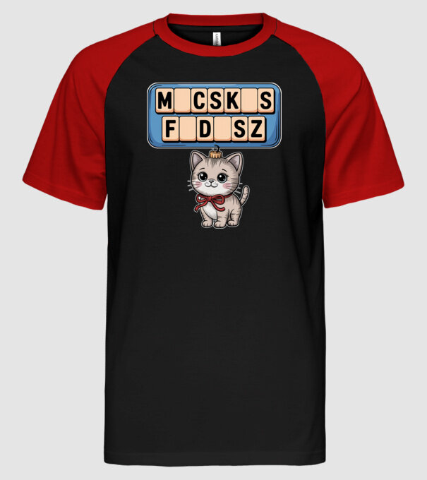 Macskás Fadísz minta fekete/piros pólón