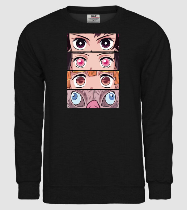 Demon Slayer szemek minta fekete pólón