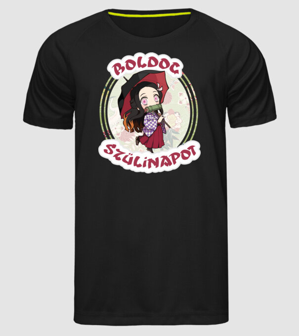 Demon Slayer Boldog Szülinapot Nezuko minta fekete pólón