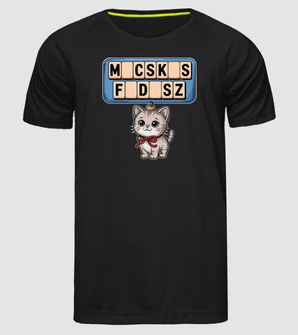 Macskás Fadísz minta fekete pólón