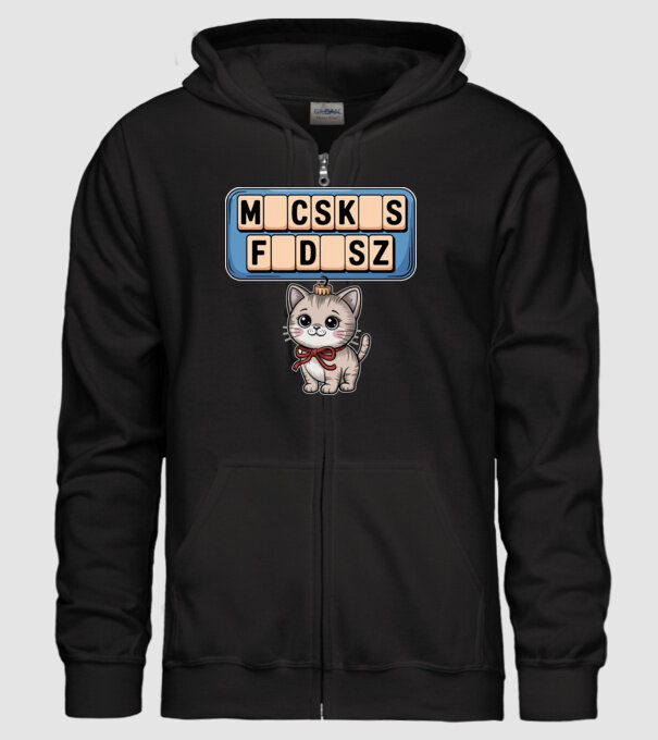 Macskás Fadísz minta fekete pólón