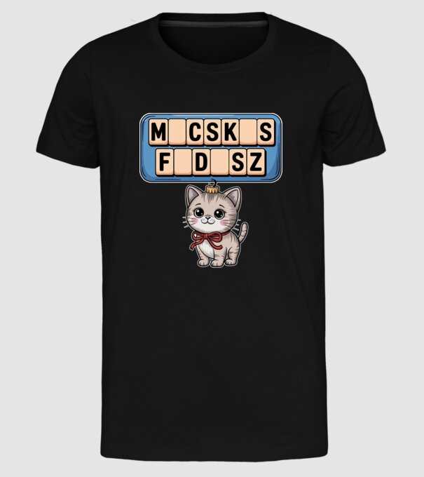 Macskás Fadísz minta fekete pólón