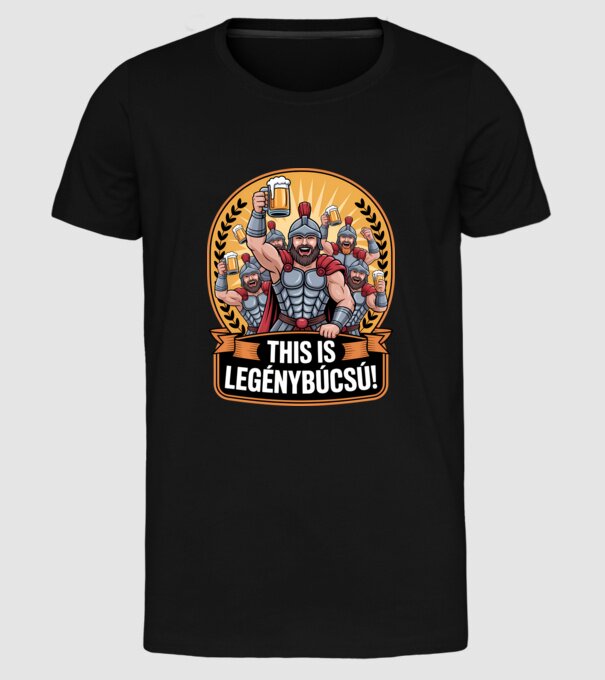 This is Legénybúcsú minta fekete pólón