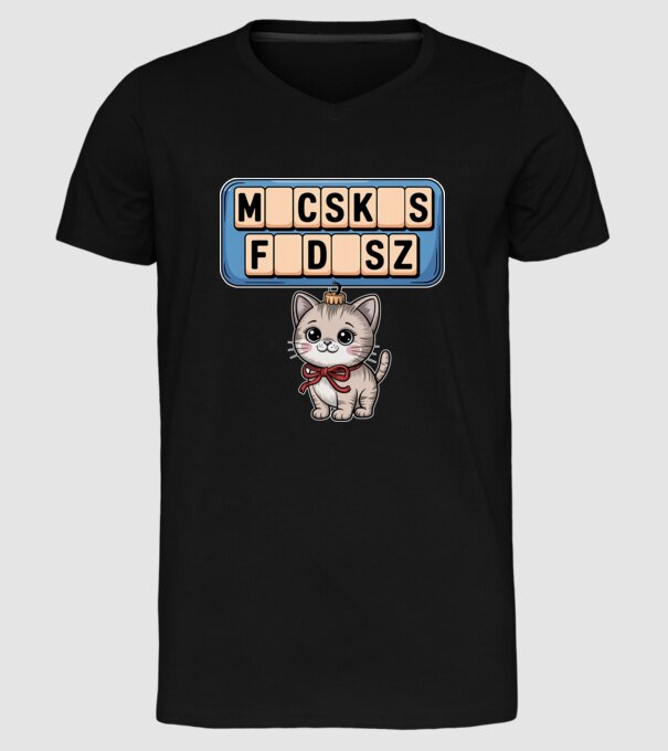 Macskás Fadísz minta fekete pólón