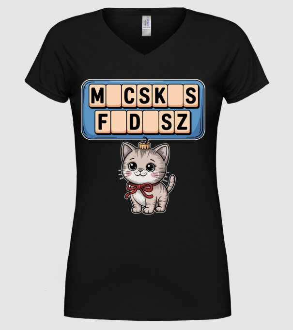 Macskás Fadísz minta fekete pólón